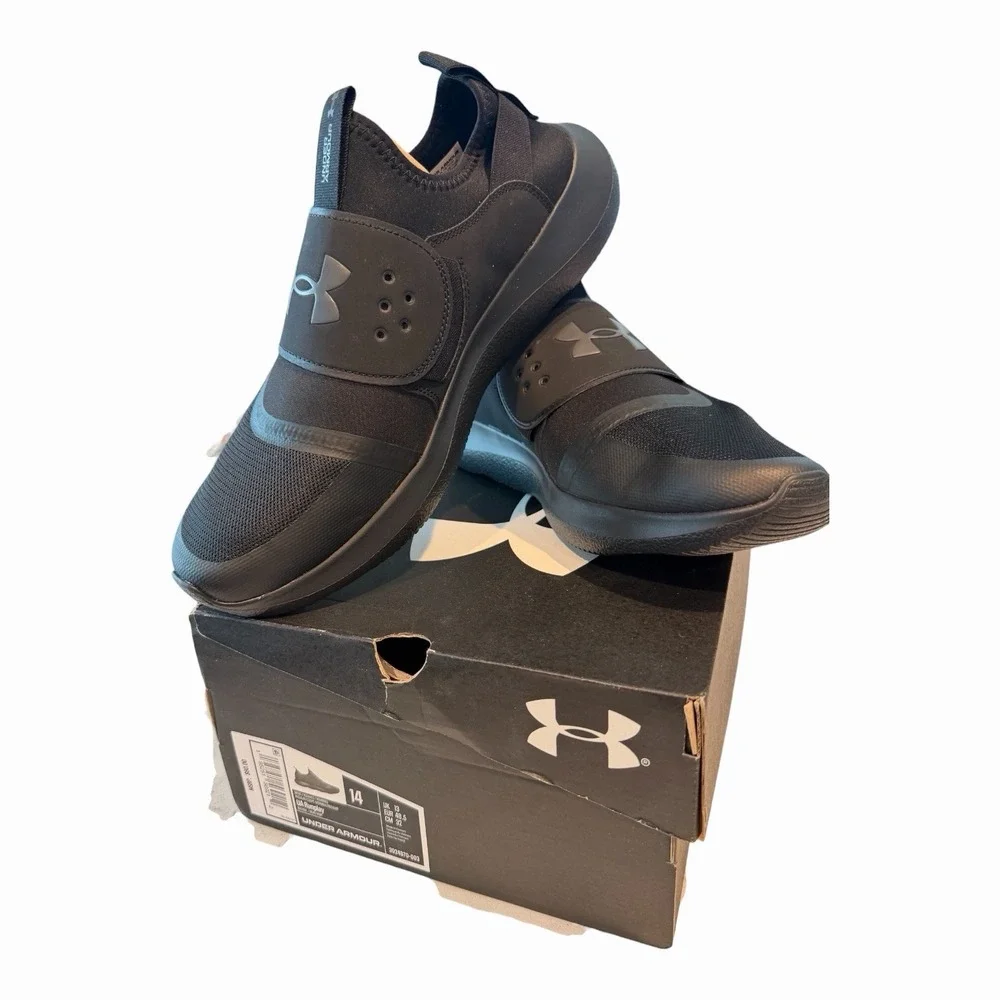 Under Armour UA Runplay Shoes Mens 14 Black Slip On Running Sneakers 3024870
